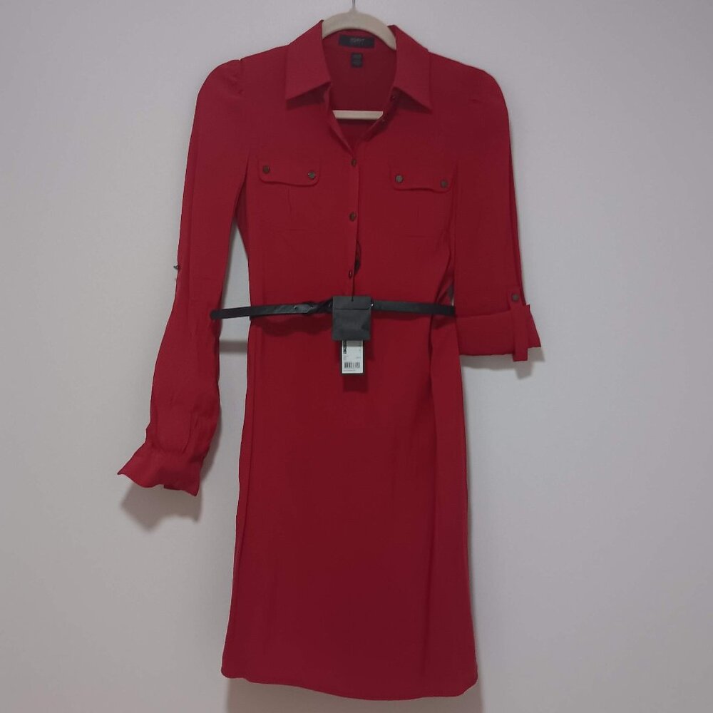 Esprit Red Shirt Dress with Leather Belt – Size 4 (New, No Tags)